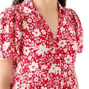 Nice Oak & Trellis Small Dress Red Cream Floral Short Tiered Shirtdress NWT!